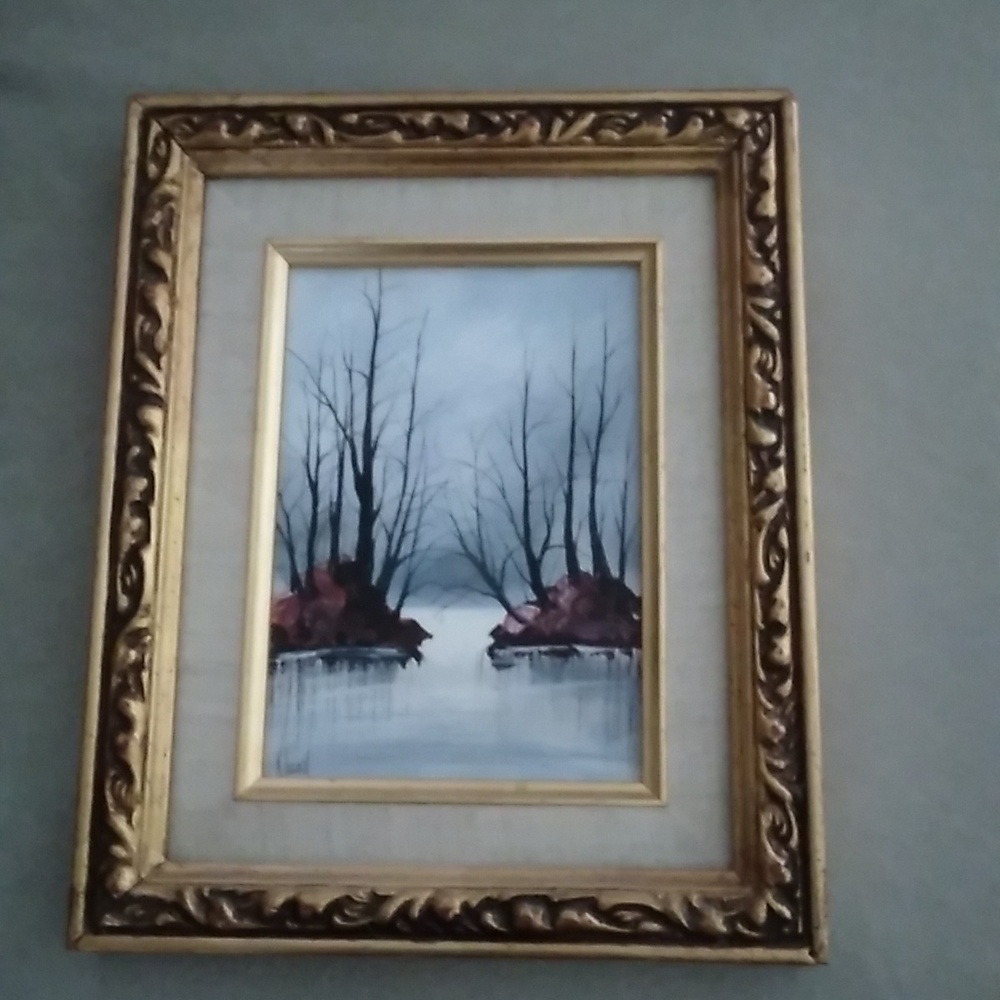Karl Illini original oil painting. Beautiful vintage gold gilded frame.